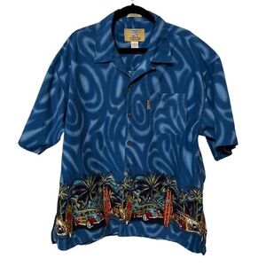 Coconut Pier Bright Blue Hawaiian Short Sleeve Shirt Size XL